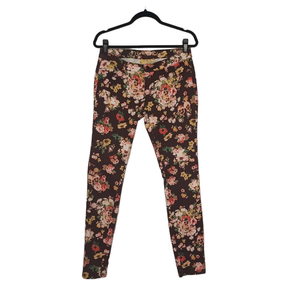 PRINCESS VERA WANG Brown Colorful Pink Yellow Floral Print Skinny Jeans 9